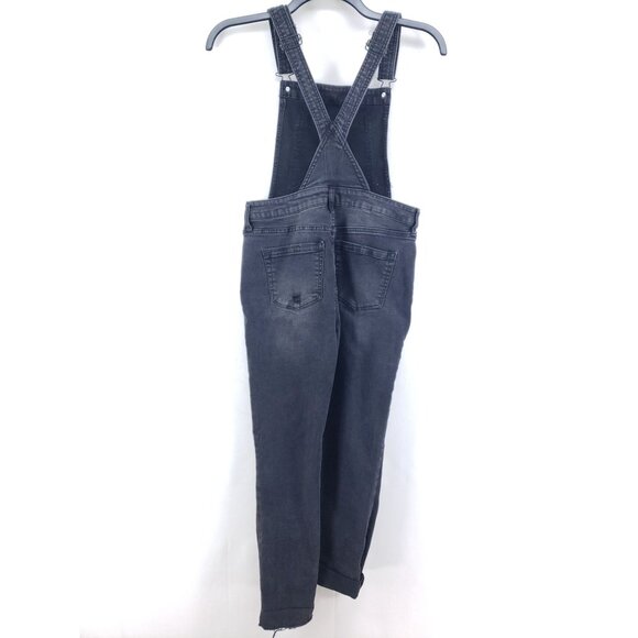 Celebrity Pink Destroyed Denim Bib Overalls Womens Medium Black Stretch Slim Fit - Picture 2 of 9